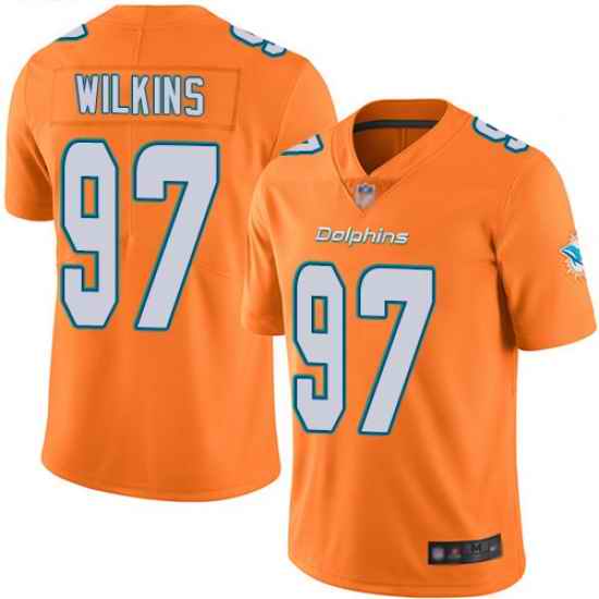 Dolphins 97 Christian Wilkins Orange Men Stitched Football Limited Rush Jersey